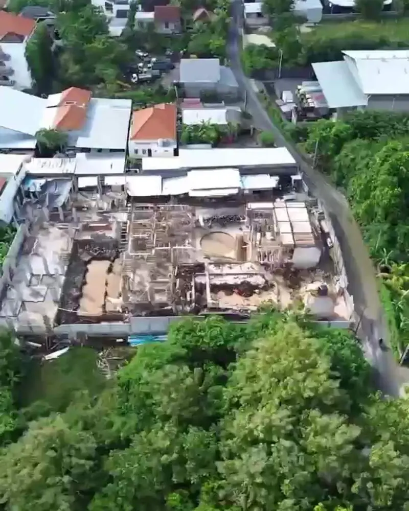 Drone view of the site and access road during construction.